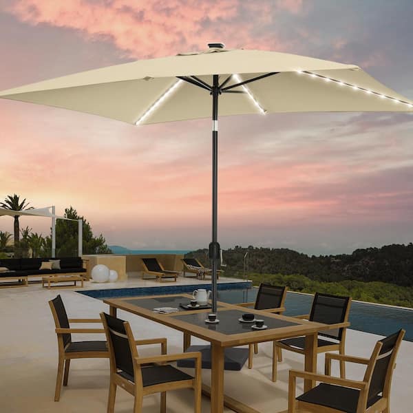 JOYESERY 6 ft. x 9 ft. LED Rectangular Patio Market Umbrella with UPF50+, Tilt Function and Wind-Resistant Design in Sand