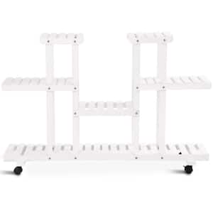 47.5 in. x 10 in. x 21.5 in. Rolling Flower Rack Outdoor White Wood Plant Stand w/Lockable Casters ( 4-Tier)