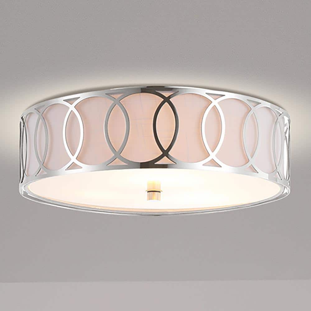 Aubrey Chrome Polished 15.5" LED Flush Mount with Linen Shade