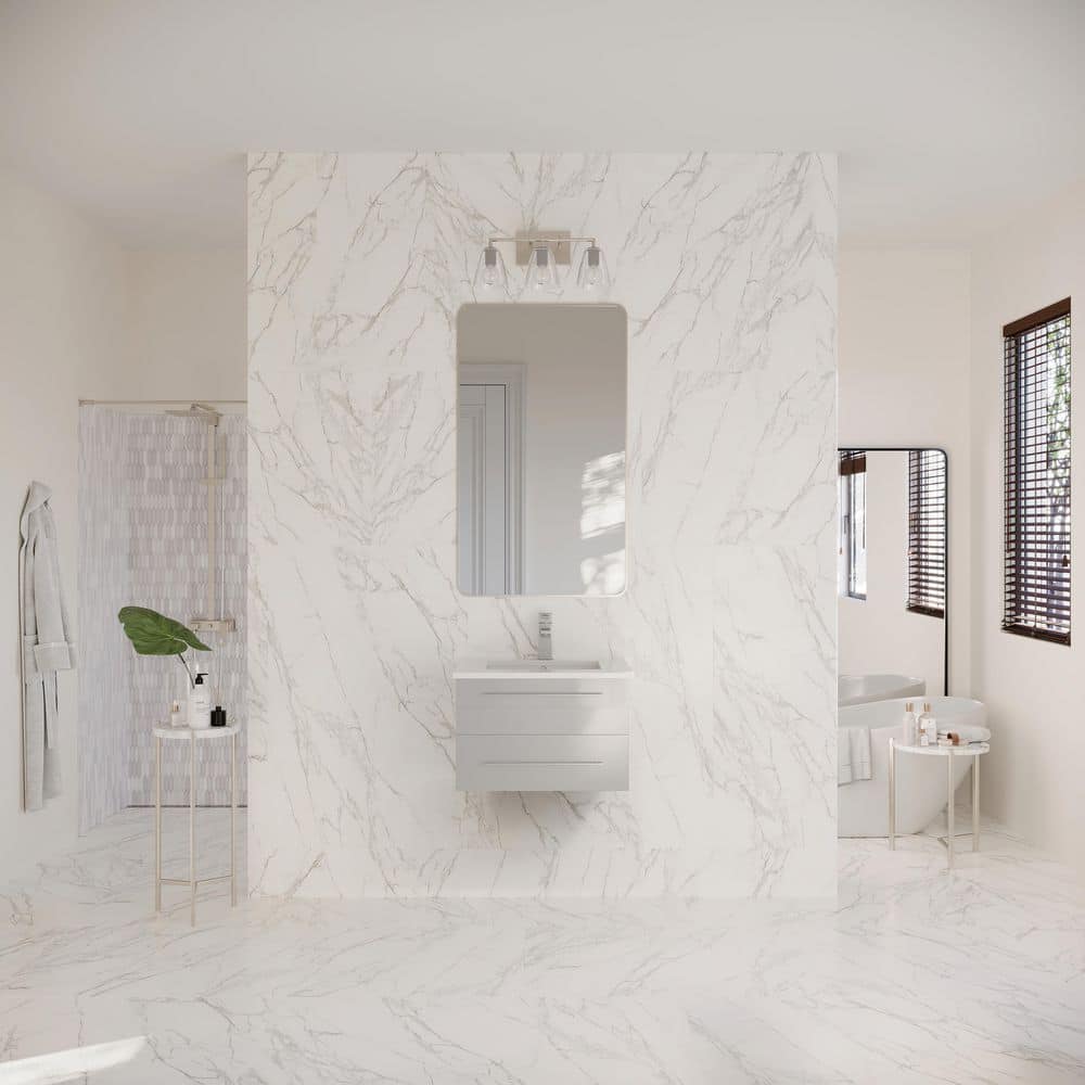 Lucera 24" Wall Hung Gray Quartz Top Modern Bathroom Vanity