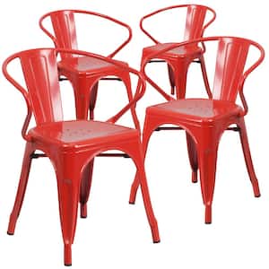 Stackable Metal Outdoor Dining Chair in Red (Set of 4)
