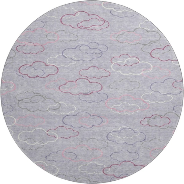 Mayfield Premium Machine Washable Abstract AMF2508 Lavender 8 ft. x 8 ft. Round Rug