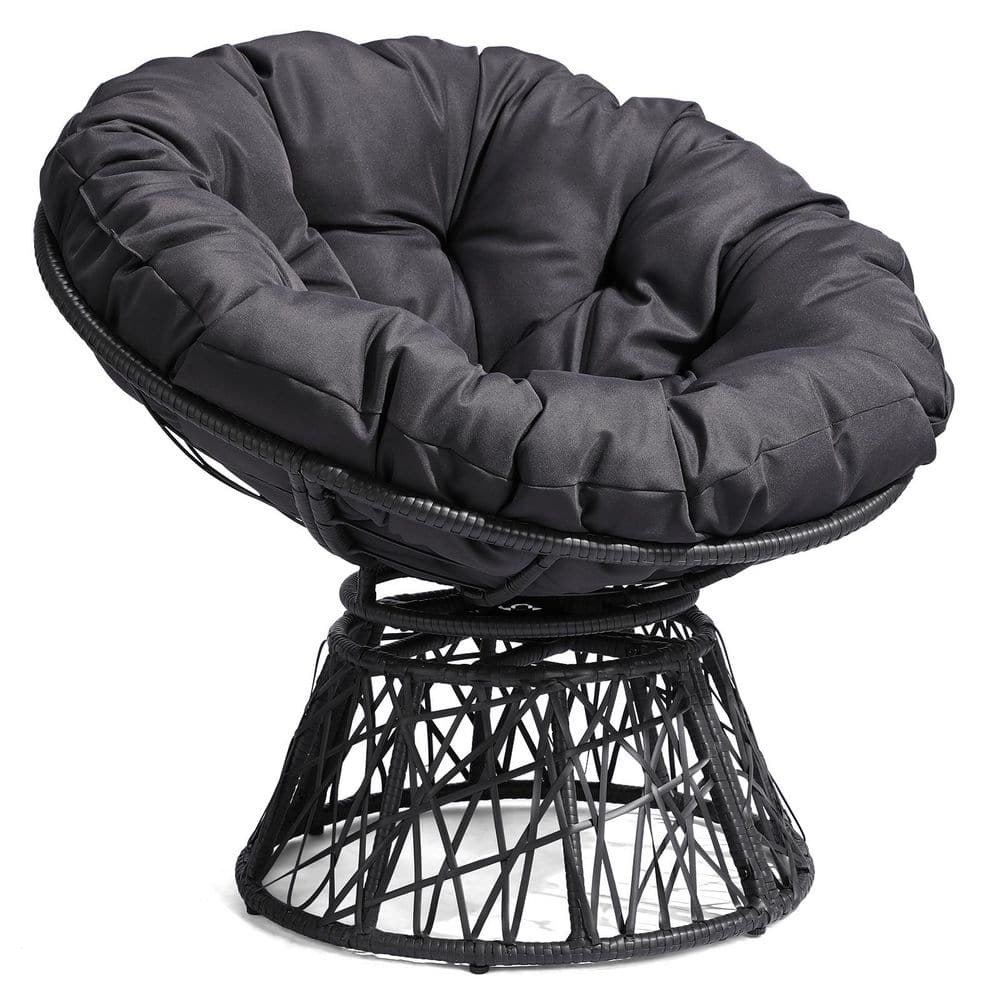 Black Outdoor Lounge Chair with Gray Cushion, Outdoor Wicker Papasan Chair with Cushion, 360-Degree Swivel Egg Chair price history on PriceWatchPro