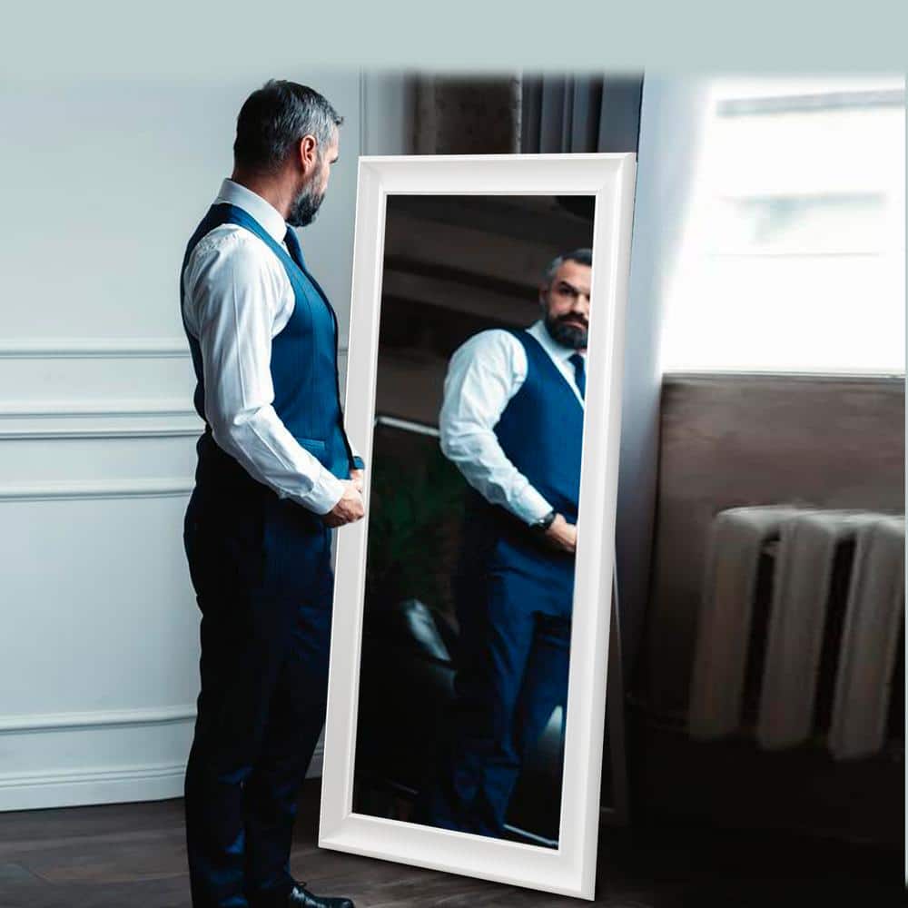 HOMESTOCK White 65" H x 31" W Framed Floor Mirror Full Length Mirror