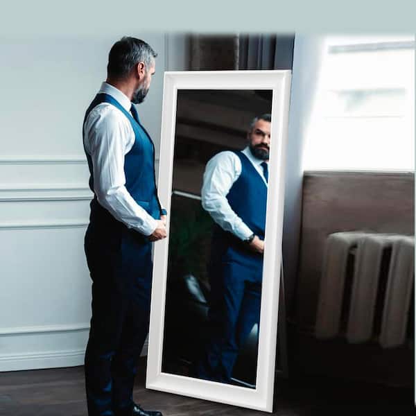 HOMESTOCK White 65" H x 31" W Framed Floor Mirror Full Length Mirror Standing Mirror Large Rectangle Full Body Mirror Long Mirror