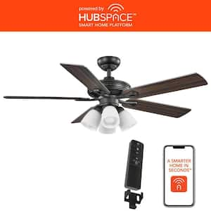 52 in. Burgess Matte Black Indoor LED Smart Ceiling Fan with Light Kit and Remote Control Powered by Hubspace