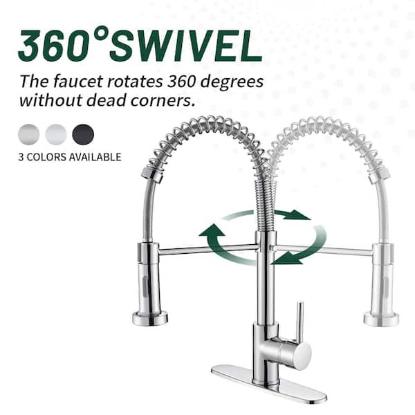 Single-Handle Pull Out Sprayer Coil Spring High-Arc Kitchen Faucet with Deckplate Sink Faucet in Chrome