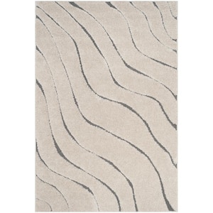 Florida Shag Cream/Gray 8 ft. x 10 ft. Striped Solid Area Rug