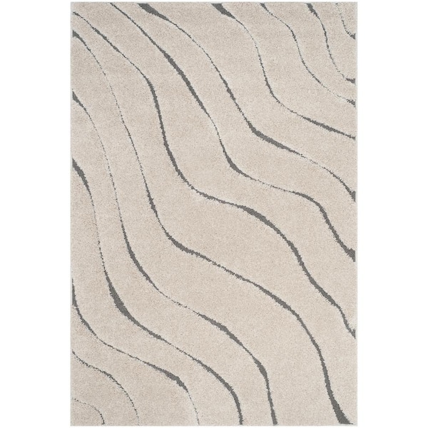 SAFAVIEH Florida Shag Cream/Gray 8 ft. x 10 ft. Striped Solid Area Rug