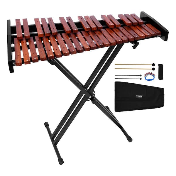 Glockenspiel Xylophone, Wooden Xylophone Percussion Instrument with Height Adjustable Stand 4 Mallets, Carrying Bag