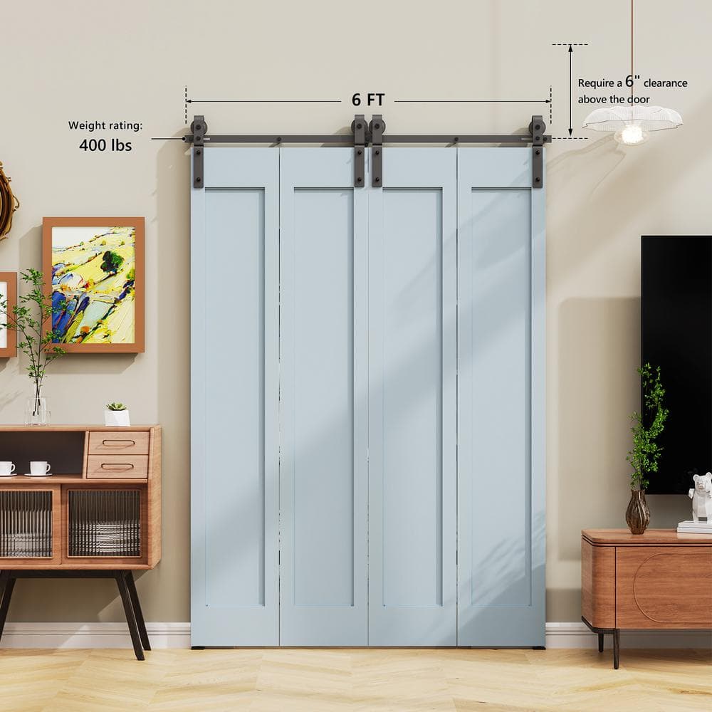 72-Inch Black Steel Bi-Fold Sliding Barn Door Hardware Kit