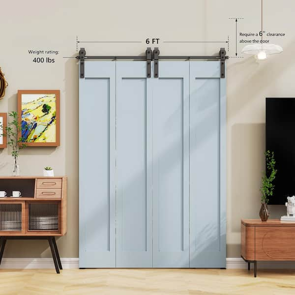 Boyel Living 6 ft./72 in. Black Double Bi-Fold Sliding Barn Door