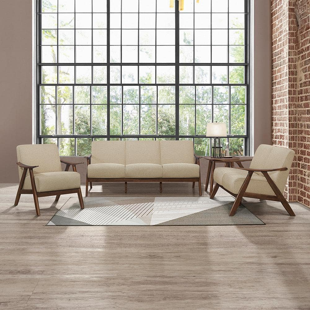 Lexicon Transitional Walnut Wood Accent Chair in Light Brown Fabric