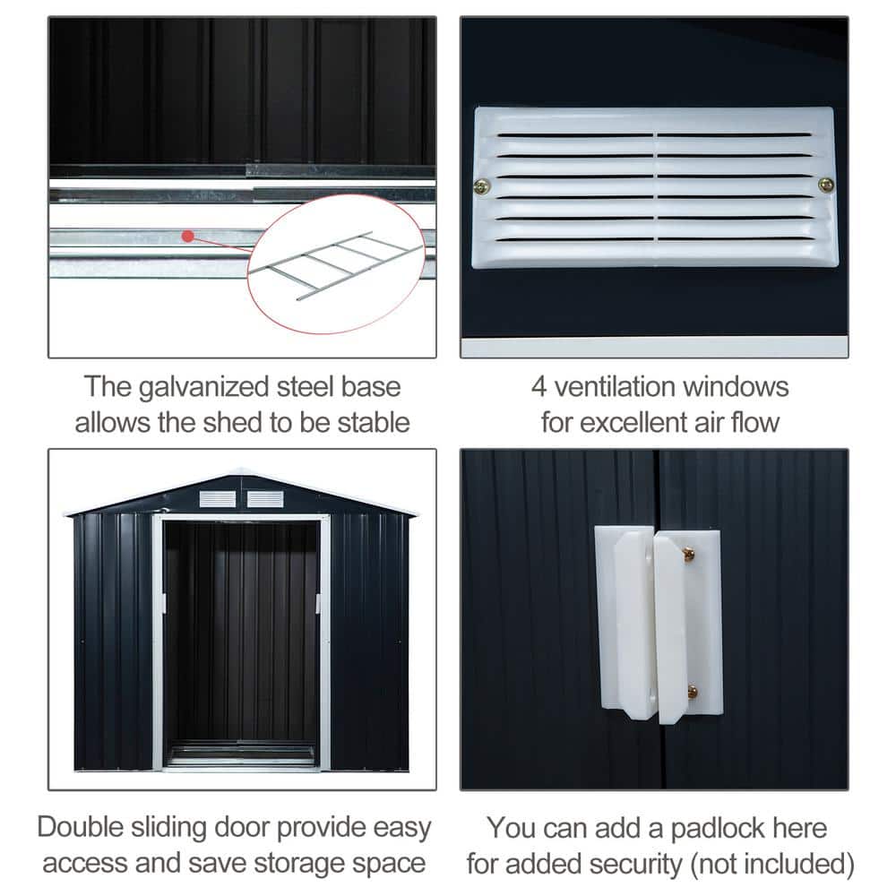 Outsunny Dark Gray Metal Storage Shed with Vents and Sliding Doors