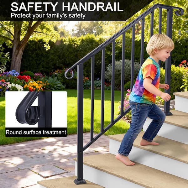 66 in. H x 2 in. W Steel Handrails for Outdoor Steps, Fit 3 or 4 Steps Outdoor Stair Railing, Flexible Porch Railing Kit