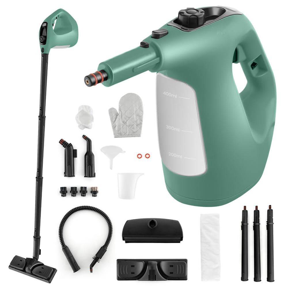 Costway 1400-Watt Multipurpose Handheld Steam Cleaner Corded Steam Mop with 14 Accessories Green F1W-10N287U1-LS