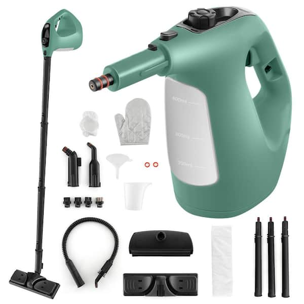 1400-Watt Multipurpose Handheld Steam Cleaner Corded Steam Mop with 14 Accessories Green