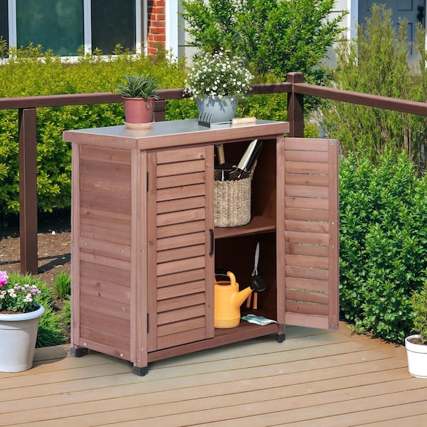 31.5 in. W x 17 in. D x 36 in. H Brown Wood Outdoor Storage Cabinet
