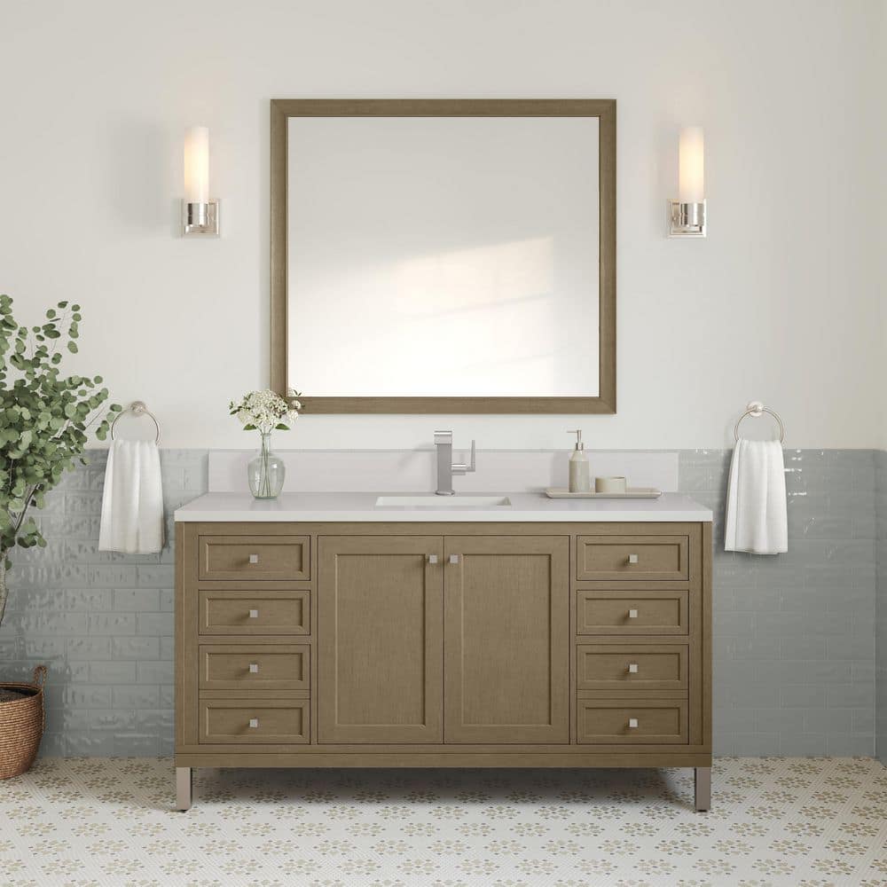 Chicago 60.0 in. W x 23.5 in. D x 33.76 in. H Single Bath Vanity in Walnut Whisper with White Zeus Silestone Quartz Top price history on PriceWatchPro