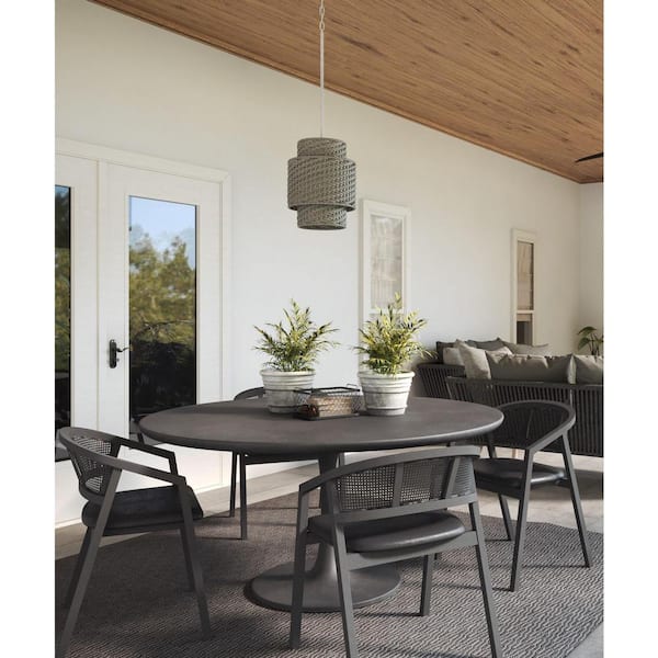 Progress Lighting Manteo Collection 1-Light Cottage White Rattan Etched Glass Global Pendant Hanging Light