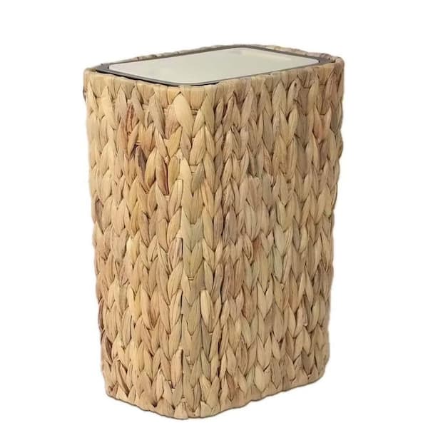 Unbranded 2.6 Gal. Small Rattan Garbage with Press Top Lid Woven Wastebasket and Hamper 2 in 1-Wicker Trash Basket