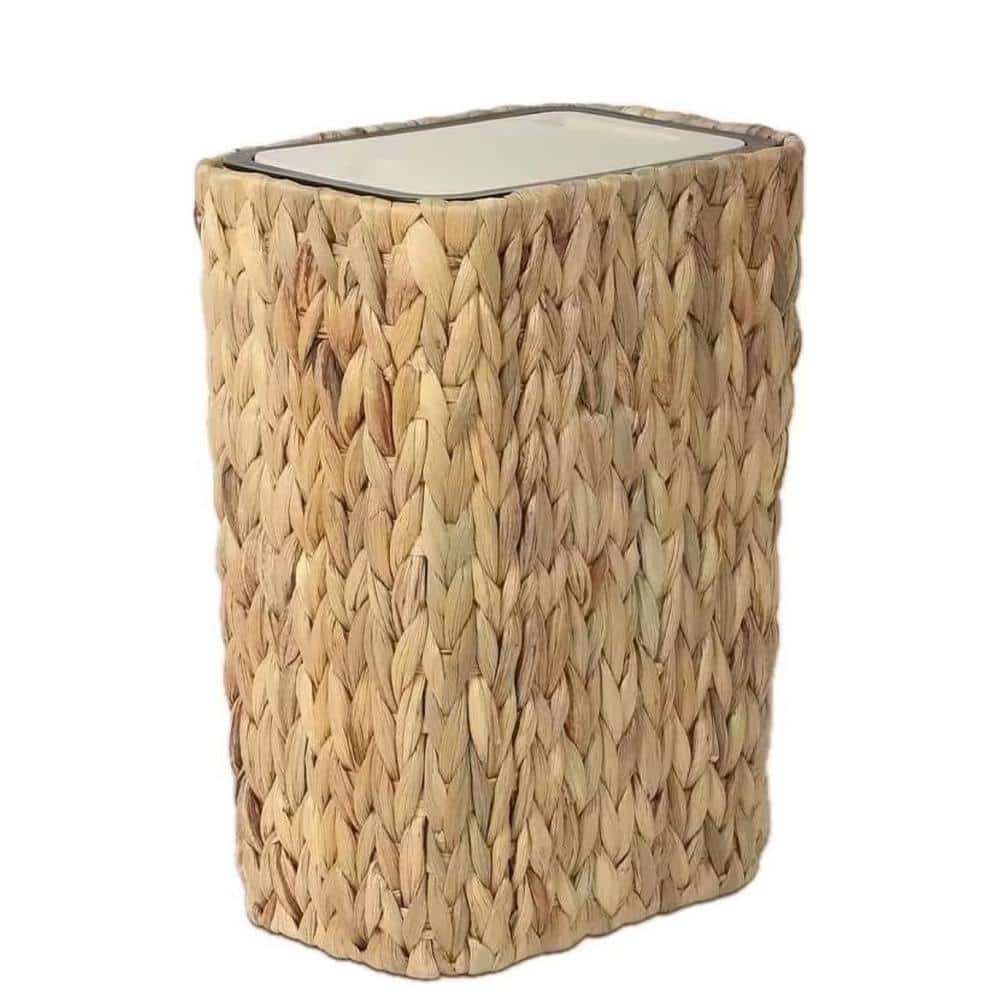 2.6 Gal. Small Rattan Garbage with Press Top Lid Woven Wastebasket and Hamp