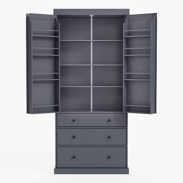 Tenleaf Gray Wood 35 in. W Pantry Cabinet Tall Cupboard