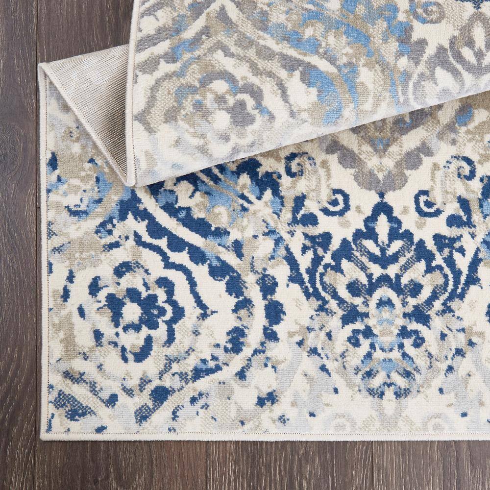Ivory and Blue Moroccan Damask 9' x 12' Area Rug