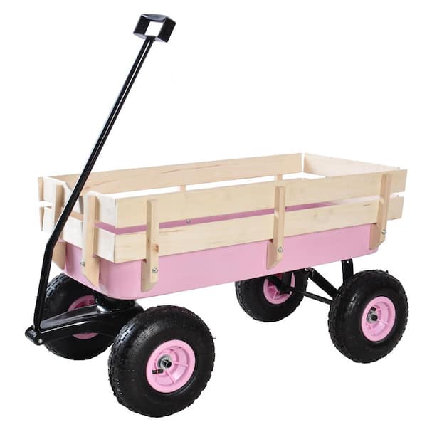3 cu. ft. Steel Garden Cart, Garden Carriage, Wooden Railing, Pink
