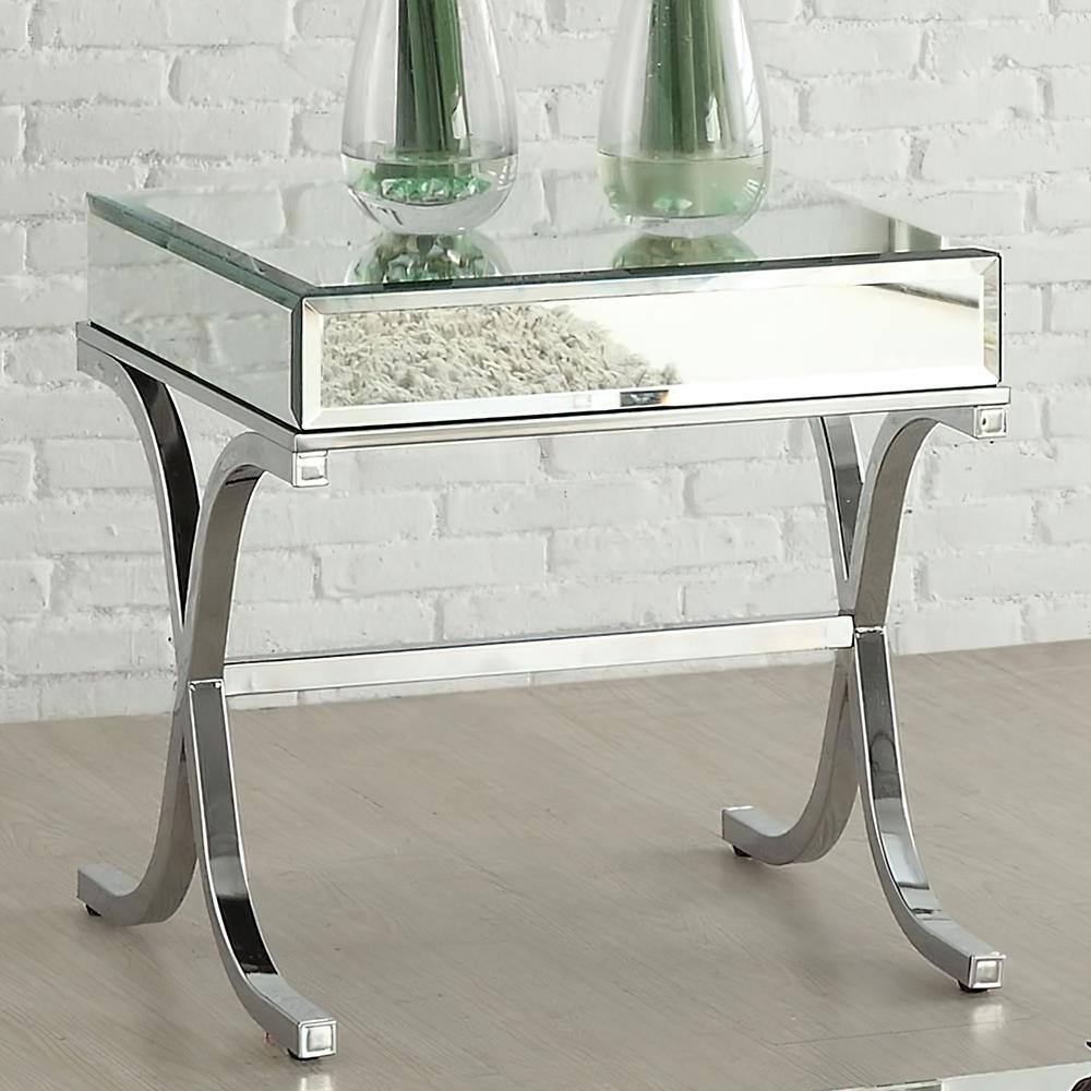 Yuri 21" Chrome Finish Mirrored Metal End Table