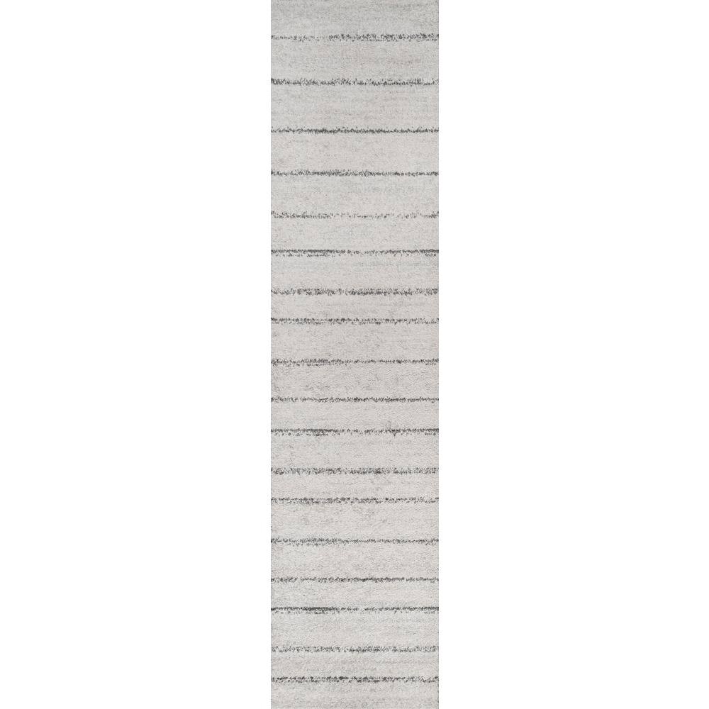 Modern Berber-Inspired Ivory/Black Stripe Synthetic Runner Rug 2x8