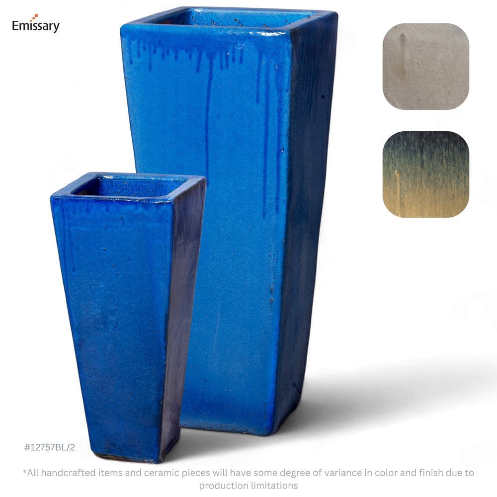 Handcrafted Blue Glazed Large Square Ceramic Planter, 35"