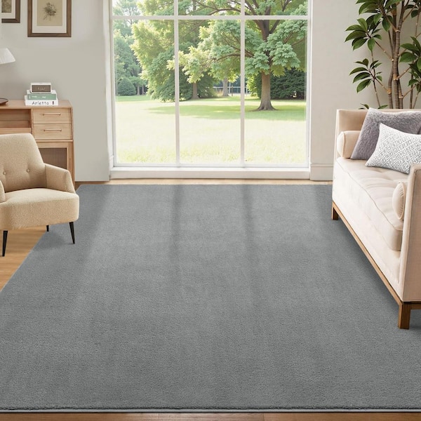 Gray 9 ft. x 12 ft. Solid Thick Shag Rug Soft Washable Indoor Carpet for Living Room Hallway Bedroom Area Rug