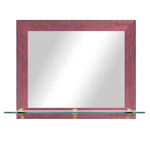 25.5 in. W x 21.5 in. H Rectangle Framed Pink Horizontal Wall Mirror with Tempered Glass Shelf and Brass Brackets