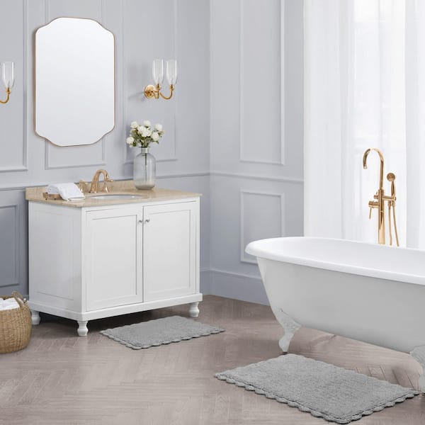 Heathered Crochet Border Dark Gray 17 x 24 in. / 20 x 32 in. Solid Color Cotton 2-Piece Bath Rug Set