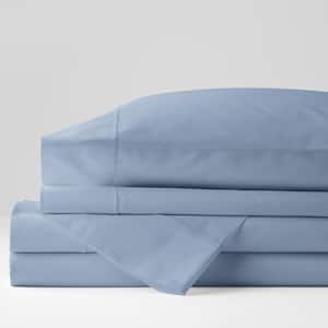 Classic Solid 4-Piece Ice Blue 350-Thread Count Cotton Sateen Full Sheet Set