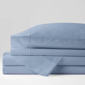 Classic Solid 4-Piece Ice Blue 350-Thread Count Cotton Sateen King Sheet Set