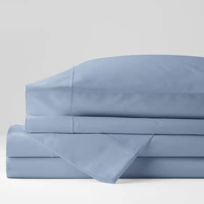 Classic Solid 3-Piece Ice Blue 350-Thread Count Cotton Sateen Twin Sheet Set