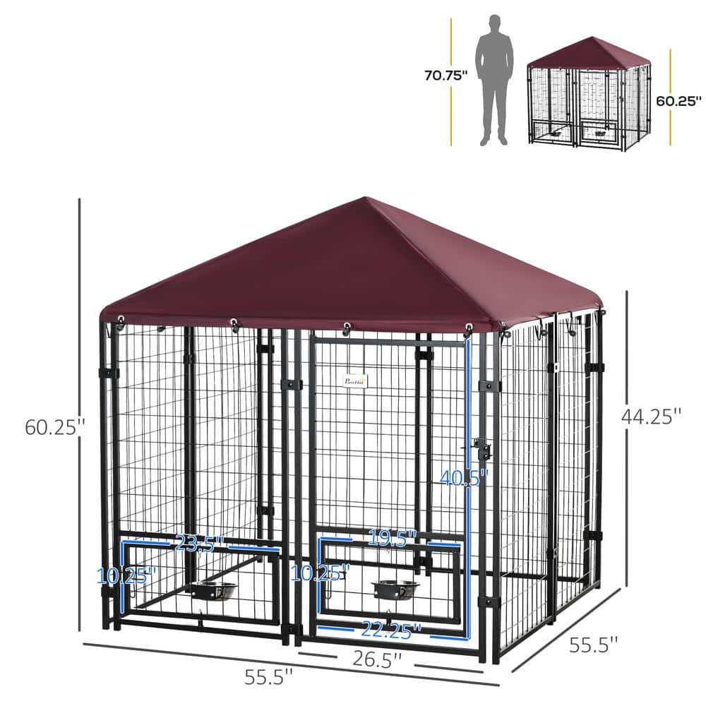PawHut Red Metal Outdoor Dog Kennel with Roof
