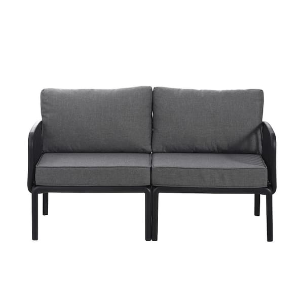 TIRAMISUBEST Black and Dark Gray 3-Piece Wicker Patio Conversation Set with Dark Gray Cushions​