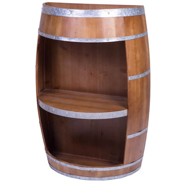 Vintiquewise Rustic Wooden Wine Barrel Bar Storage Rack, Industrial Style Wine End Table