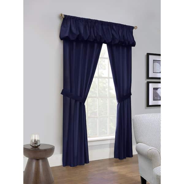 THERMALOGIC Prescott Navy Polyester Solid 80 in. W x 63 in. L Rod Pocket Indoor Room Darkening Curtain (5-Piece Set)