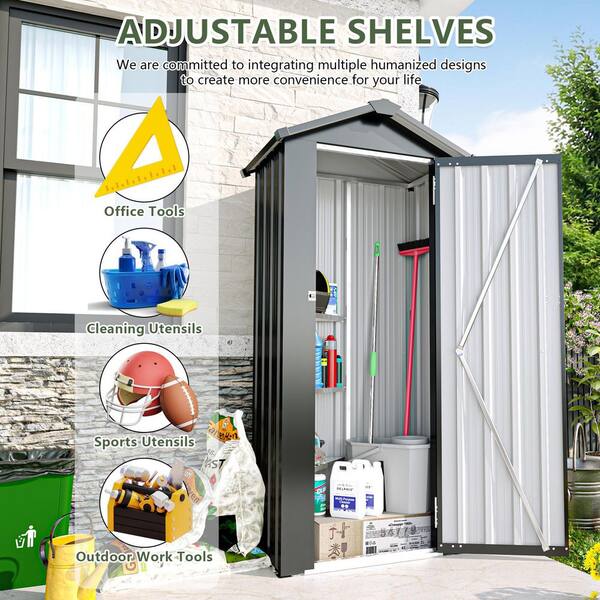 Unbranded - 1.41 ft. W x 2.46 ft. D x 5.80 ft. High Quality Galvanized Metal Shed with Solid Lock System in Black (14 sq. ft.)