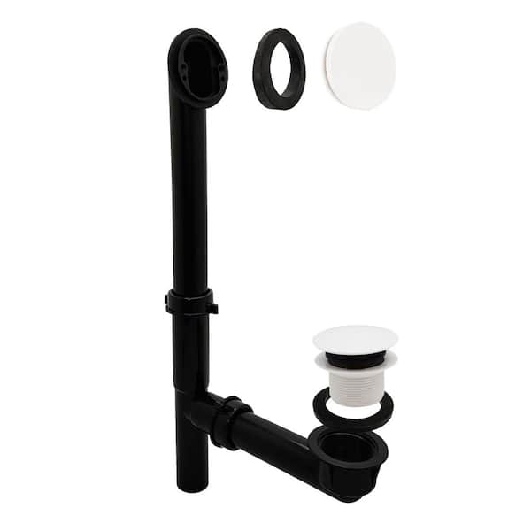 14 in. Black Poly Bath Waste and Overflow with European Tip-Toe Drain and Illusionary Faceplate in White