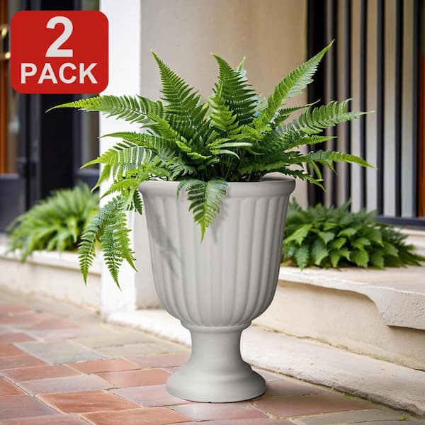 Vigoro Beck 15.5 in. W. x 21 in. H Sand Resin Indoor/Outdoor Decorative Urn (2-Pack)