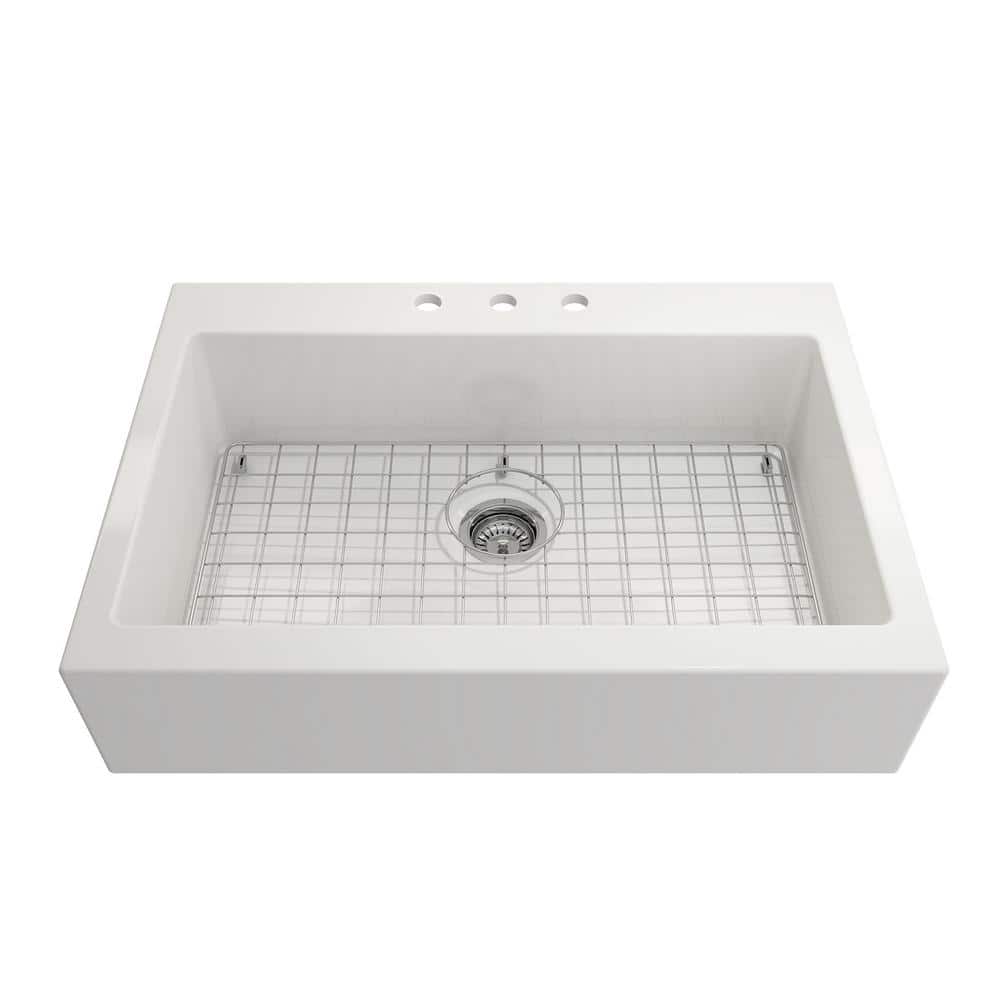 Glacier Bay 34 in. Farmhouse/ApronFront Single Bowl White Fireclay