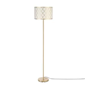 Kinsley 65 in. Matte Brass Floor Lamp with Metal Mesh over Cotton Shade