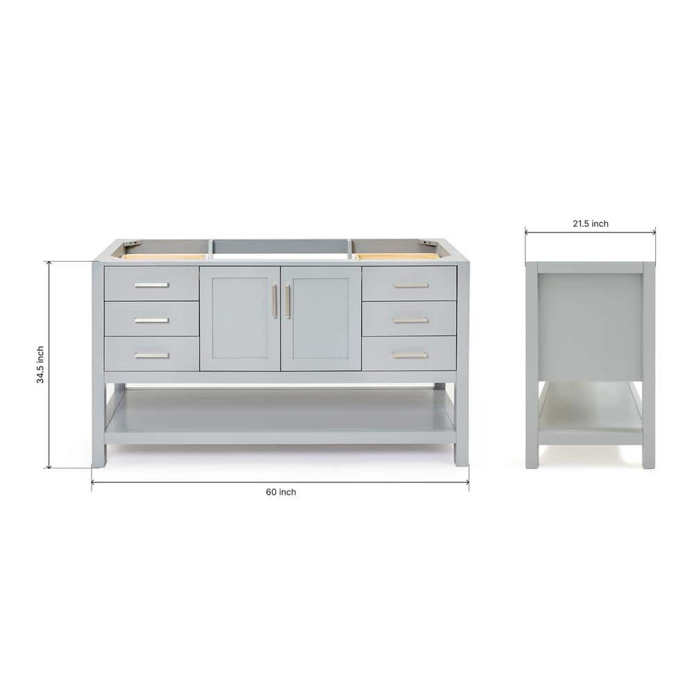 Gray Solid Wood 60'' Single Freestanding Bathroom Vanity