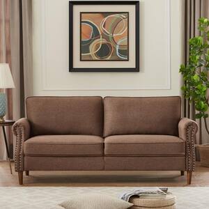 76.30 in Arm Fine Linen Material and Contemporary Style With 3P-SEATER Straight Sofa in Brown W30805922-BN - The Home Depot
