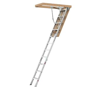 7 ft. 8 in.-10 ft. 3 in. Ceiling Height, 25 in. x 54 in. Aluminum Attic Ladder, 375 lbs. Load Capacity